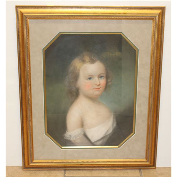 ANTIQUE PRINT OF YOUNG CHILD. MEASUREMENTS 28"X24"