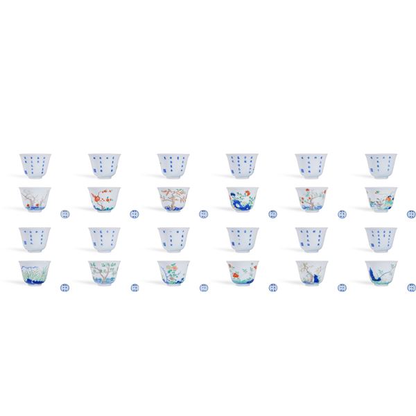 QING KANGXI FIVE-COLOR TWELVE MONTHS FLOWER GODDESS CUP