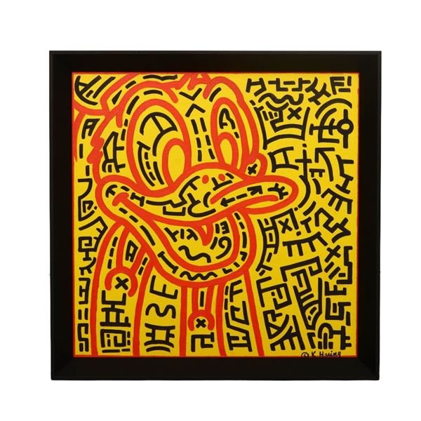 KEITH HARING (AMERICA, 1958-1990), ATTRIBUTED TO, ACRYLIC ON CANVAS ORIGINAL PERIOD FRAME