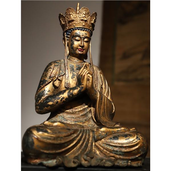 A GILDED BRONZE STATUE OF THE KING OF TIBETAN IN THE QING DYNASTY
