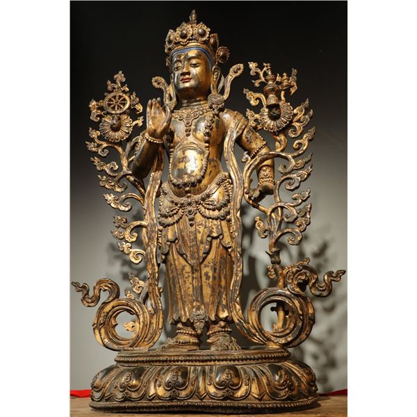 A GILDED BRONZE STANDING STATUE OF MAITREYA BODHISATTVA FROM THE MING DYNASTY