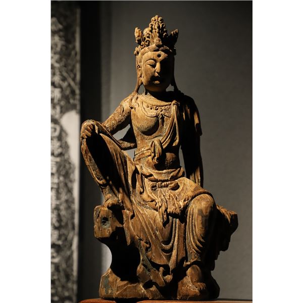 SONG DYNASTY CAMPHOR WOOD, FREE AND EASY GUANYIN BODHISATTVA