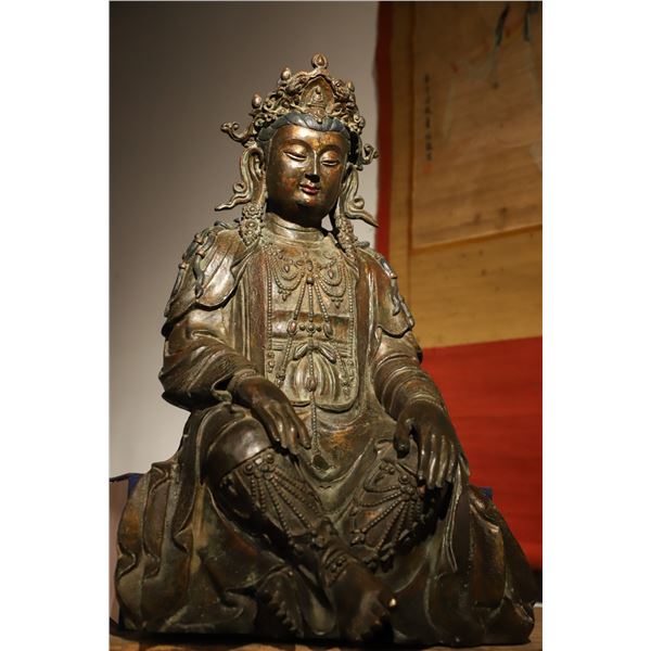 A GILDED BRONZE STATUE OF MAITREYA BODHISATTVA FROM THE MING DYNASTY