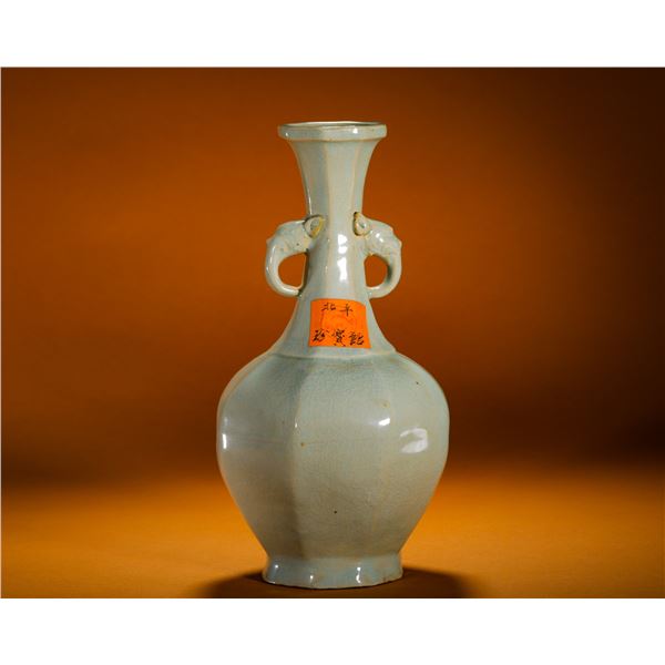 NORTHERN SONG DYNASTY RU KILN SKY-BLUE GLAZED OCTAGONAL ELEPHANT-EAR JADE HUCHUN VASE