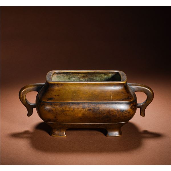 MING DYNASTY COPPER FOUR-SIDED HORSE MINISTER INSCRIPTION SQUARE FURNACE