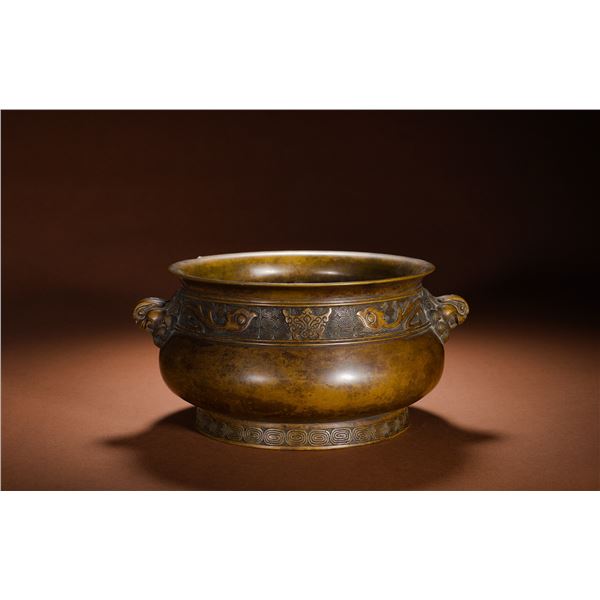 MING DYNASTY COPPER BEAST HEAD EAR XUANDE FURNACE