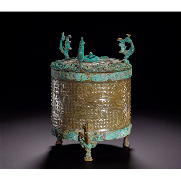 HAN DYNASTY JADE CYLINDER-SHAPED CASKET