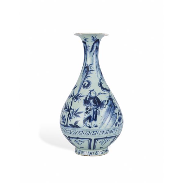 YUAN DYNASTY BLUE AND WHITE PORCELAIN FIGURE STORY JADE HUCHUN VASE