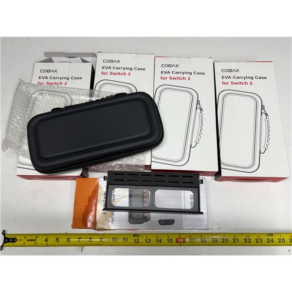 (4) Black CoBak EVA Carrying Case with two glass guard inside and ivolér Wall Mount for Nintendo Swi