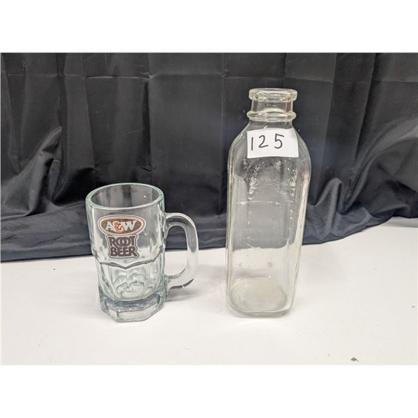 A&W mug and vintage milk bottle