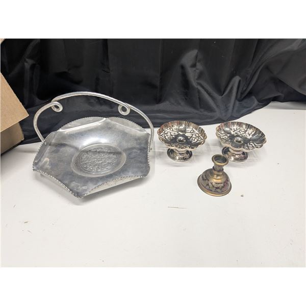 Metal dish and candle holders