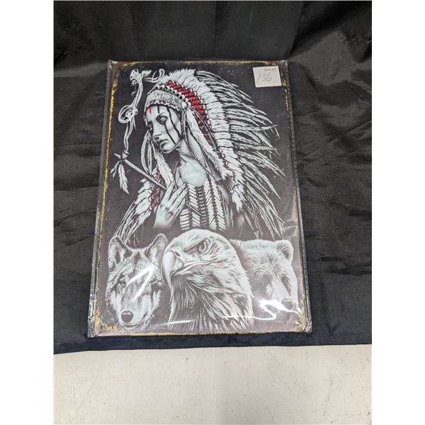 Metal sign, 12x8", Native woman