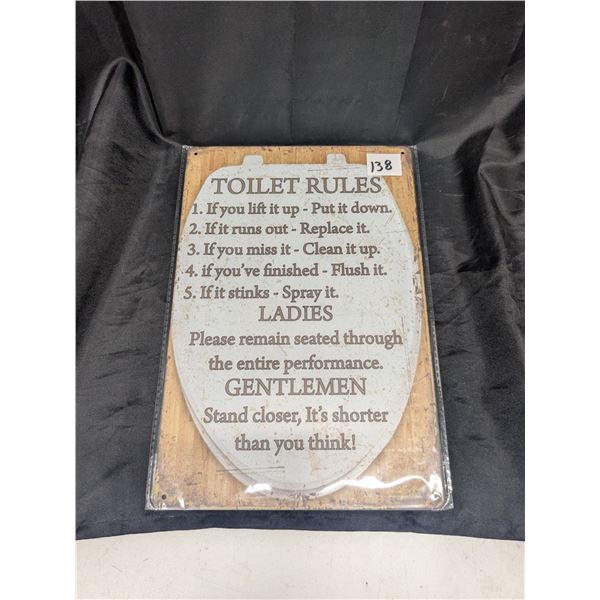 Metal sign, 12x8", Toilet rules
