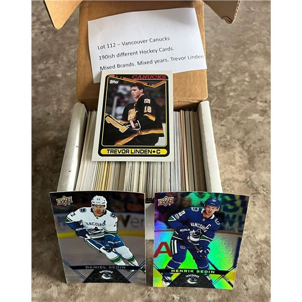 Lot of 190ish different Vancouver Canucks Hockey Cards. Mixed Brands. Mixed years. Trevor Linden