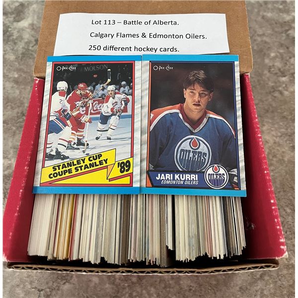 Battle of Alberta. Calgary Flames & Edmonton Oilers hockey cards. 200 count box