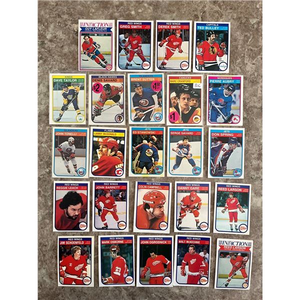 1982-83 O-Pee-Chee (OPC) lot of 24 hockey cards. Brent Sutter & Marc Crawford rookies. Denis Savard.