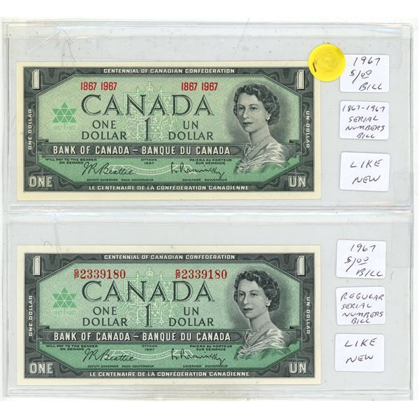 (2) 1967 Bank of Canada One Dollars. (Uncirculated)