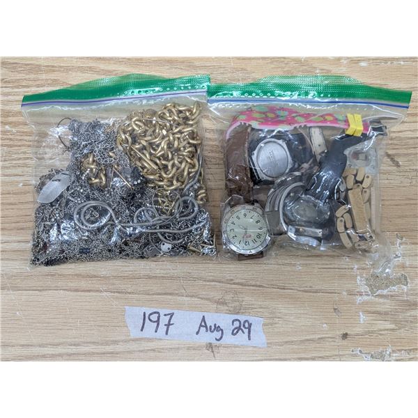 1 bag mixed watches, with one bag necklaces etc.