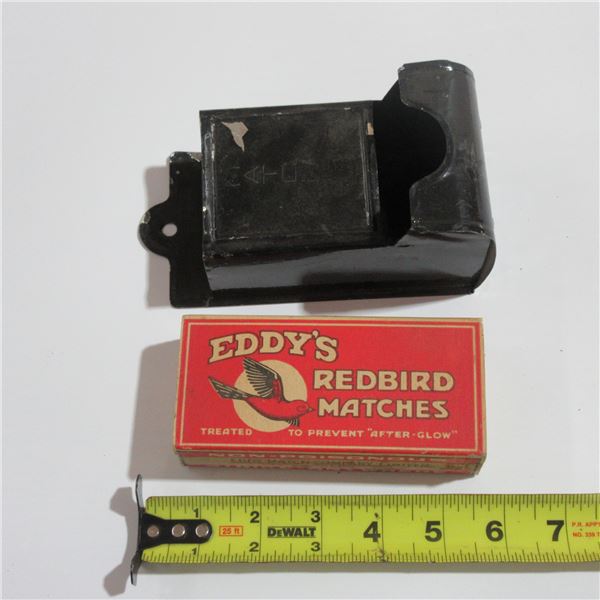 Vintage Wall-Mount Tin Match Dispenser with Eddy’s Redbird Match Box