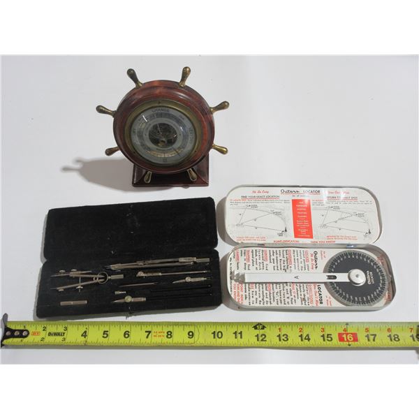 Vintage Nautical Barometer, Drafting Set, Outman Locator