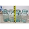 Image 1 : (4) Vintage Blue Coloured Canning Jars (One Jar is Chipped)
