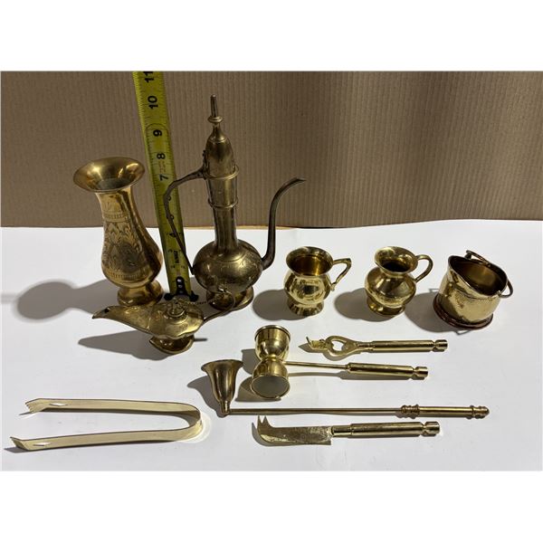 Assorted Brass Item Lot inc. Candle Snuffer, Sugar Tongs, etc. – 1.95kg