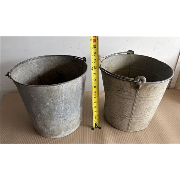 (2) Vintage Galvanized Metal Buckets