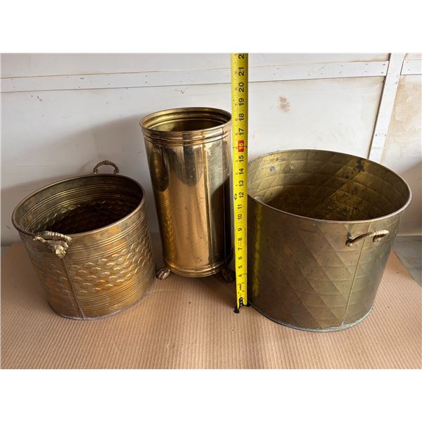 (3) Piece Brass Lot inc. Umbrella Stand w/ Lion Feet, Lion Head Planter, etc.