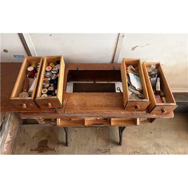 Singer Sewing Machine Table w/ Sewing Supplies - 30”H x 34”L x 16”W **Sew