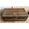Image 1 : Vintage Flat-Top Canvas & Wood Steamer Trunk – 13.5”H x 35.5”L x 19.5[x=#