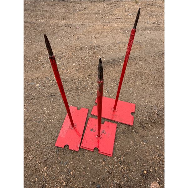 Set of (3) Vintage Red Metal Log / Timber Pike Poles