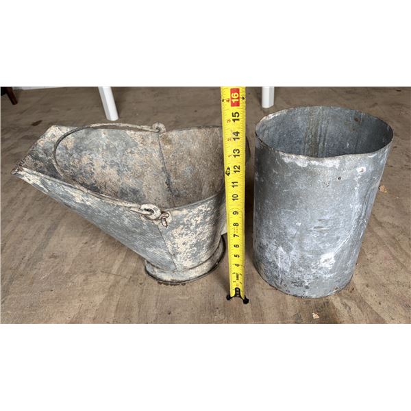 Vintage Galvanized Metal Coal Scuttle Bucket & Cylinder