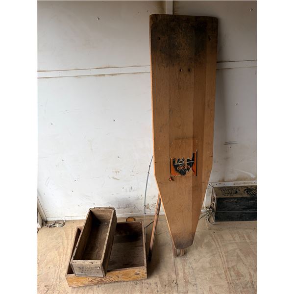 Vintage Wooden Ironing Board and (2) Wooden Crates/Boxes