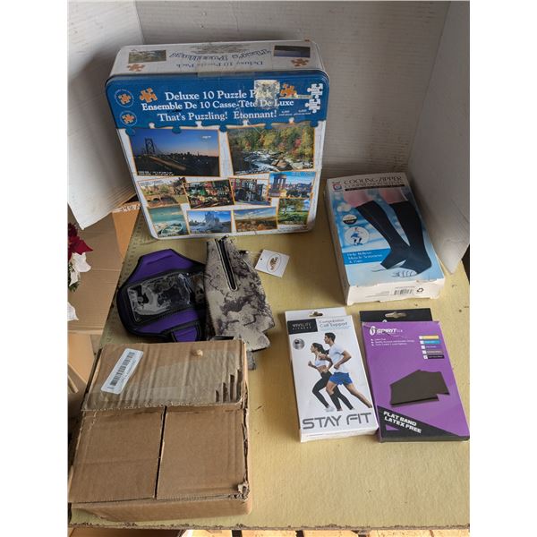 Mixed lot- 10 puzzle pack, compression sleeves, etc