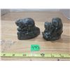 Image 1 : (2) Soap Stone Inuit Kids Onsled + Beaver Stamped Wolf