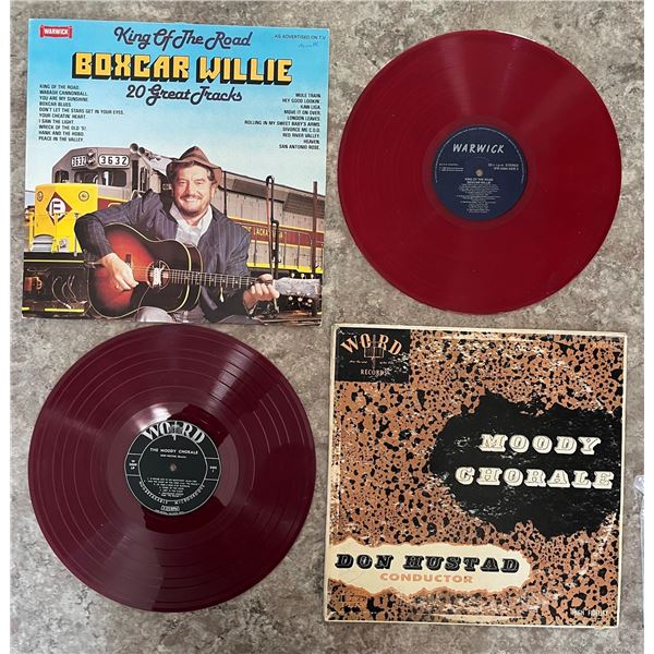 Lot of 2 LP records. Both are rare red vinyl. Boxcar Willie & Don Hustad
