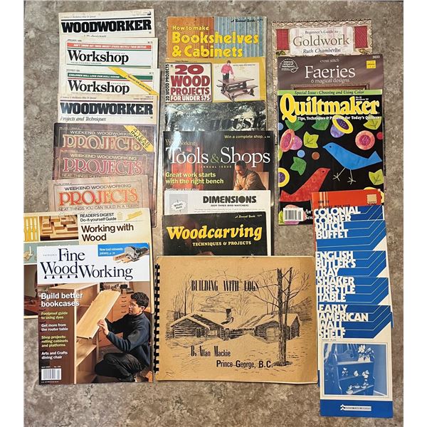 Lot of crafting magazines, woodworking, quilting, etc.