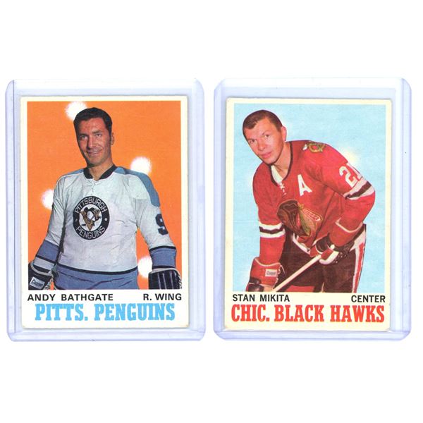 (2) 1970-71 OPC Hockey Cards – STAN MIKITA #20, ANDY BATHGATE #207