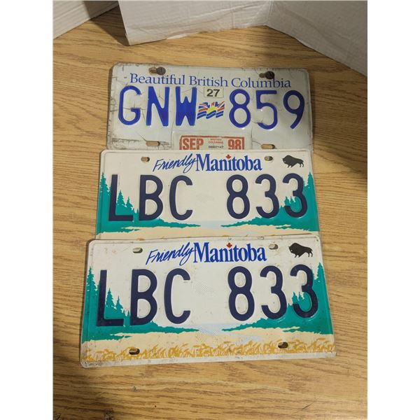 Pair of Manitoba License Plates, BC License Plate