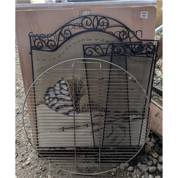 Painted 3pc fireplace screen w/ round fire pit cooking grate