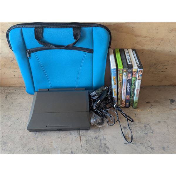 Portable DVD Player w/ (6) DVDs and Carry Bag – Not Tested