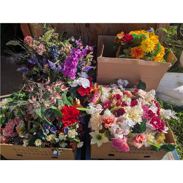 (4) Boxes of Artificial Flowers, Wreath etc.