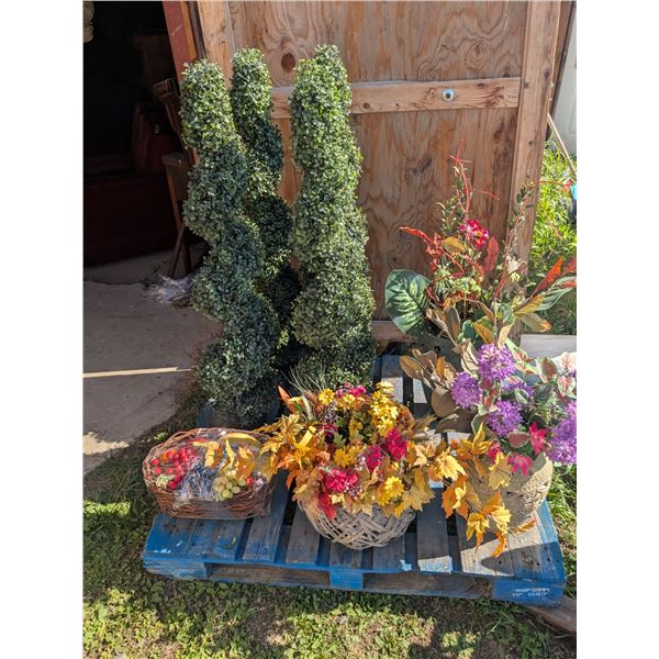 Large Lot of Artificial Plants and Flowers inc. Baskets, Vases, etc.