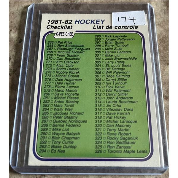 1981-82 O-Pee-Chee (OPC) hockey #381 unmarked list. Mint in top loader.