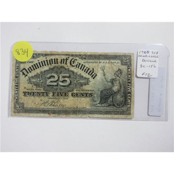 1900 25 Cents Shinplaster. Boville signature. DC-15b. The second 1900 signature. Fine-12.