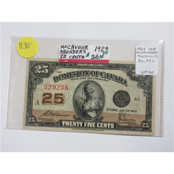 1923 25 Cents Shinplaster. McCavour-Saunders signatures. DC-24c. VF20.