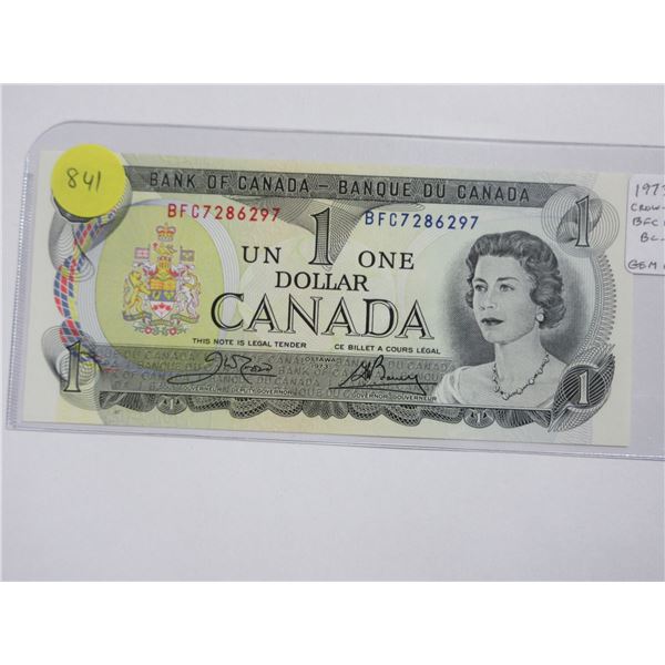 1973 $1. Crow-Bouey signatures. BFC Prefix. BC-46b. Gem Uncirculated.