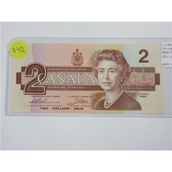 1986 $2. Thiessen-Crow signatures. EGG Prefix. BC-55b-i. Gem Uncirculated.