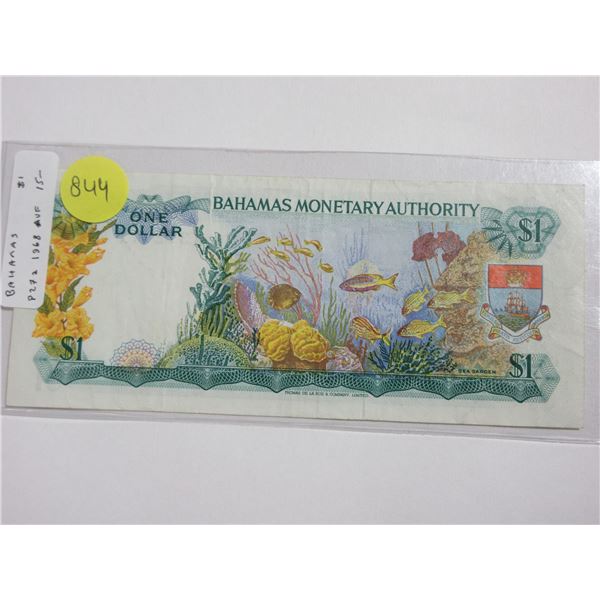 Bahamas. Bahamas Monetary Authority. 1968 $1. Tropical Fish and Coral. VF.