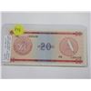 Image 1 : Cuba. 1985 20 Pesos Foreign Exchange Certificate. Havana Fort built in 1577. EF.